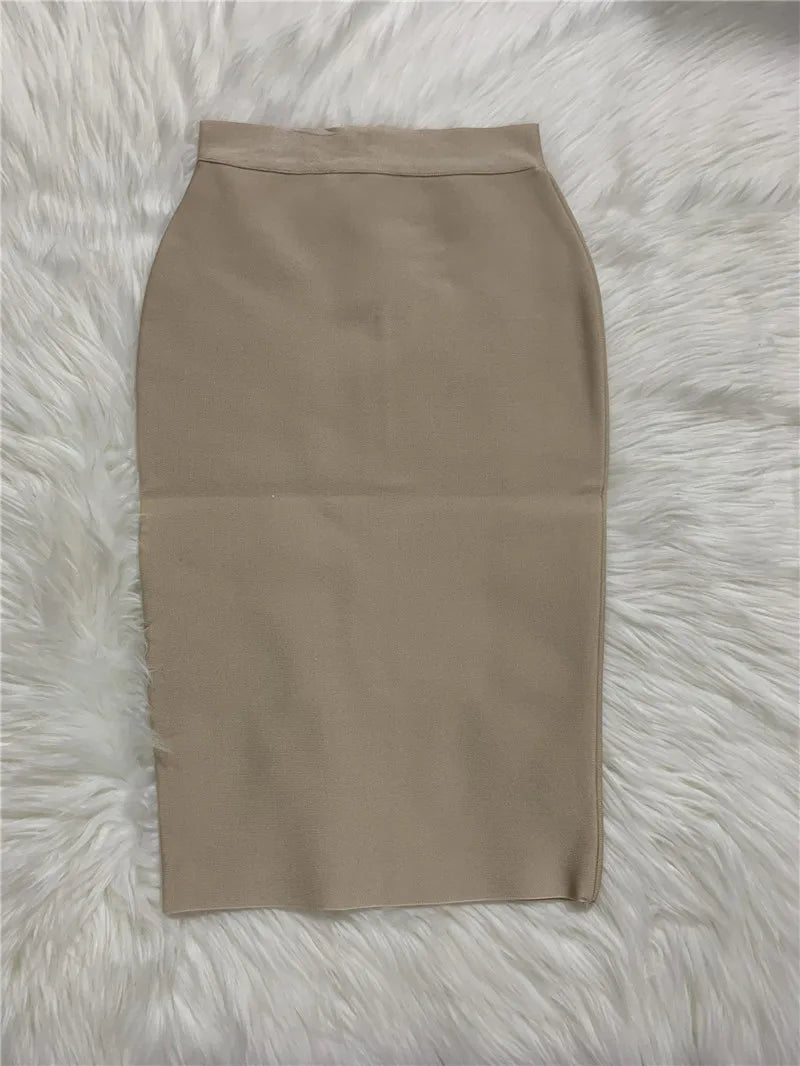Women Rayon Bandgae Skirt Elegant Pencil Skirt Celebrity Sexy Club Party Wear Vintage Vestios