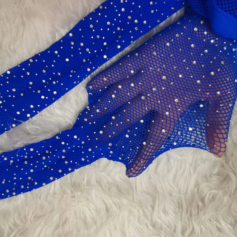Sexy Glitter Small Mesh Thin Pantyhose Women Individuality Shiny Fishnet Tights Sell Well Royal blue one size