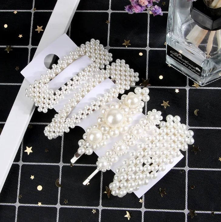 5Pcs/Set Fashion Pearl Hair Clip Snap Button Hair Pins for Women Sweet Pearl Hairpin Hair Clips Jewelry Lady Barrette Stick 1 silver color