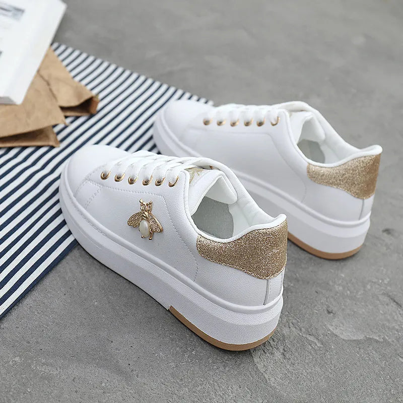 Women Casual Shoes Sneakers Fashion Breathable PU Leather Platform White Women Shoes Soft Footwears Rhinestone