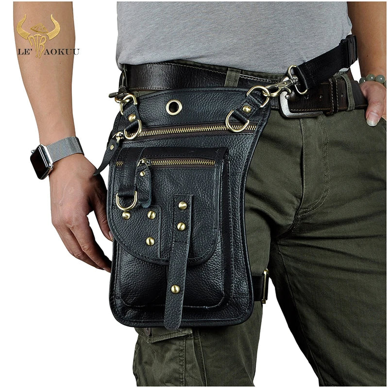 Leather Multipurpose Men Travel Mochila Crossbody Messenger Bag Hook Belt Waist Pack Drop Leg Phone Case Bag