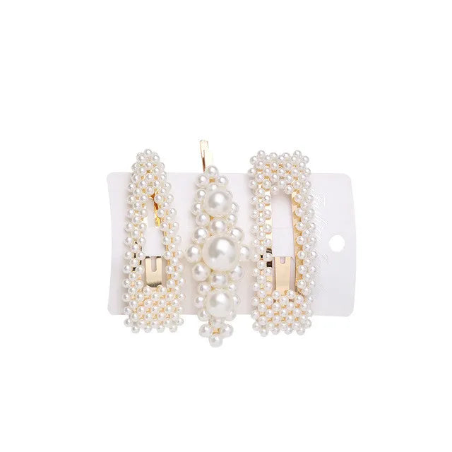 5Pcs/Set Fashion Pearl Hair Clip Snap Button Hair Pins for Women Sweet Pearl Hairpin Hair Clips Jewelry Lady Barrette Stick 12Gold color