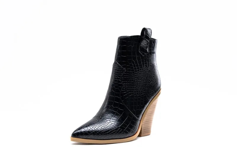 MStacchi Gold Snake Print Ankle Boots For Women Wedge High Heels Boots Woman Runway Design Chunky Heels Botas Mujer Western boot