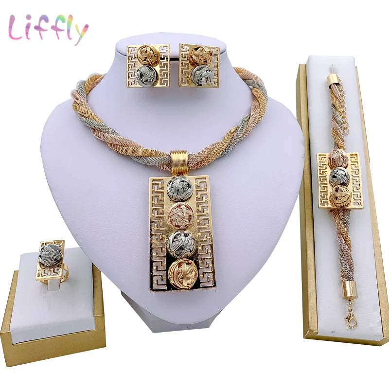 Liffly Fashion Indian Jewelry Sets African Jewelry Set Tassel Bridal Wedding Party Elegant Women Necklace Bracelet Earrings Ring jewelry set 1 Resizable 45cm