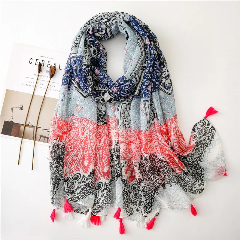2023 Fashion Paisley Abstract Floral Tassel Viscose Shawl Scarf Lady High Quality Wrap Thin Pashmina Stole Muslim Hijab 180*90Cm 18