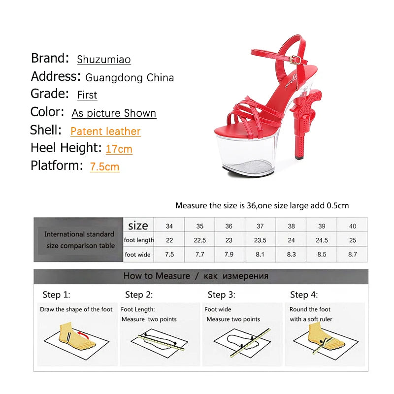 Fashion Super High Heels 17cm Women Shoes Platform Sandals Pistol Heel Red Wedding Shoes Female Model Show Sandal