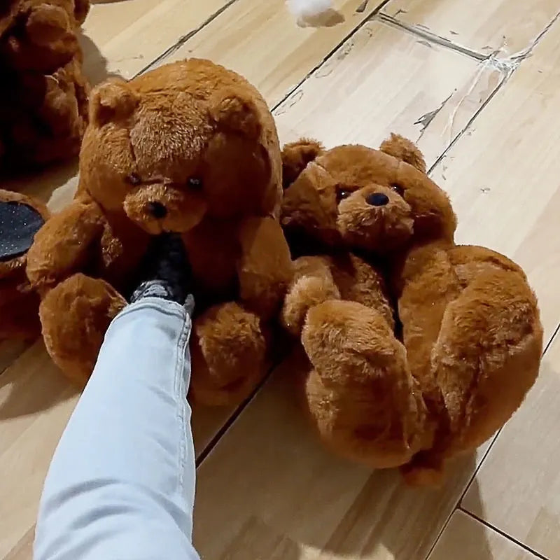 Multi-colors Cute Bear Fur Slippers Women Girls Warm Animal Slipper Female Indoor House Shoes Casual Soft Woman Fur Flipflops