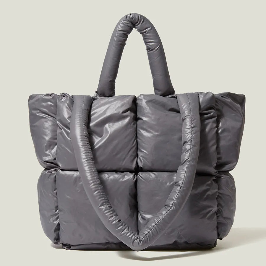 Fashion Large Tote Padded Handbags Designer Quilted Women Shoulder Bags Luxury Nylon Down Cotton Crossbody Bag Winter Purse Gray