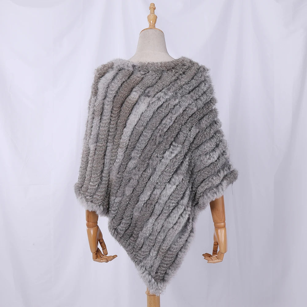 Rabbit Fur Knitted Natural Fur Poncho Fashion Wrap Coat Shawl Lady Scarf Natural Fur Wedding Party Wholesale Cape