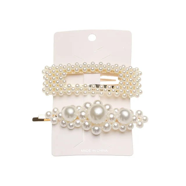5Pcs/Set Fashion Pearl Hair Clip Snap Button Hair Pins for Women Sweet Pearl Hairpin Hair Clips Jewelry Lady Barrette Stick 19 Gold color