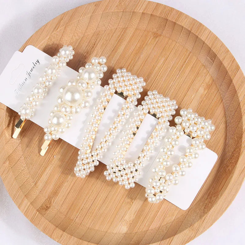 5Pcs/Set Fashion Pearl Hair Clip Snap Button Hair Pins for Women Sweet Pearl Hairpin Hair Clips Jewelry Lady Barrette Stick 2 Gold color