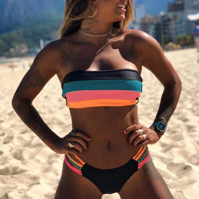 Women Swimsuit Bikini Set New Arrival Women Bandage Bathing Suit Female Swimwear Bikini Sets Striped Swim Beach Wear A
