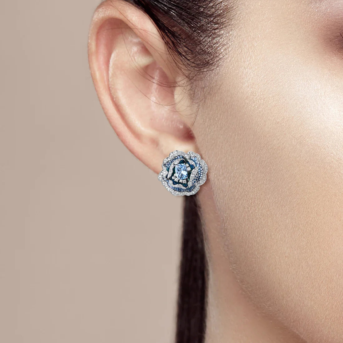 SANTUZZA 925 Sterling Silver Earrings For Women Blue Spinel White CZ Blooming Flower Elegant Party Fine Jewelry Handmade Enamel