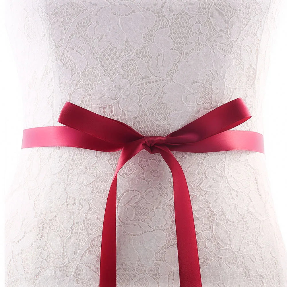 NZUK Crystal Bridal Belt Rhinestones Bridal Sash Sliver Wedding Dress Belt Bridal Dress Belt for Dresses Wedding Gown Burgundy ribbon