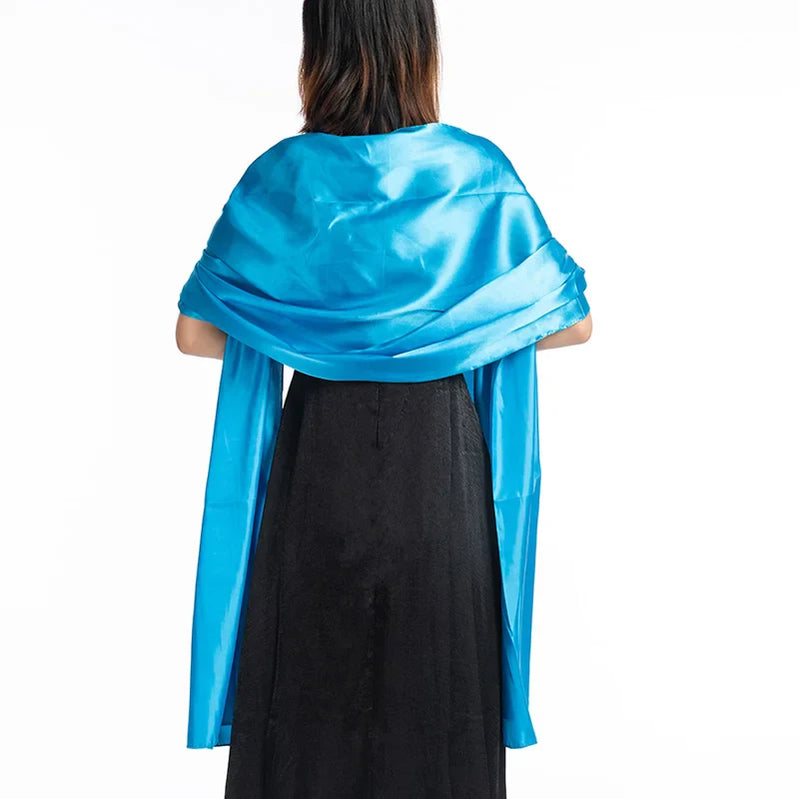 19 Colors New Arrival Women Evening Wraps Shawls 240*70cm Satin Long Formal Wedding Party Ladies Bolero 2 Size Can Choose lakeblue