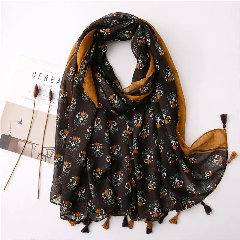 2023 Fashion Paisley Abstract Floral Tassel Viscose Shawl Scarf Lady High Quality Wrap Thin Pashmina Stole Muslim Hijab 180*90Cm 20