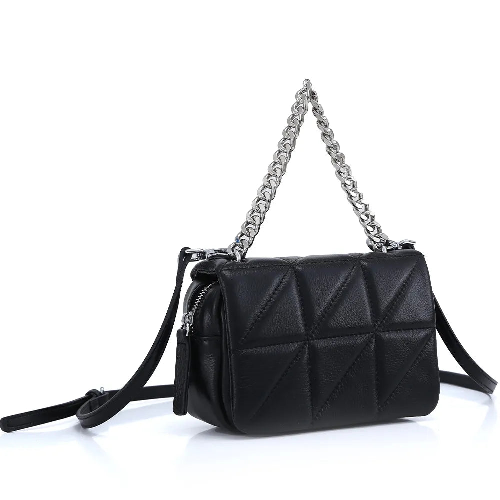 Fashion Chain Small Crossbody Bag for Women Soft Leather Shoulder Bag Design Diamond Lattice Handbag Square Messenger Bags Black