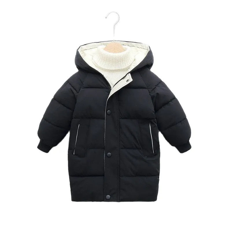 4-10 Years Boys Long Down Jackets Winter Kids Girls Thick Warm Hooded Outerwear Children Waistcoat Coat Fashion Casual Clothing black