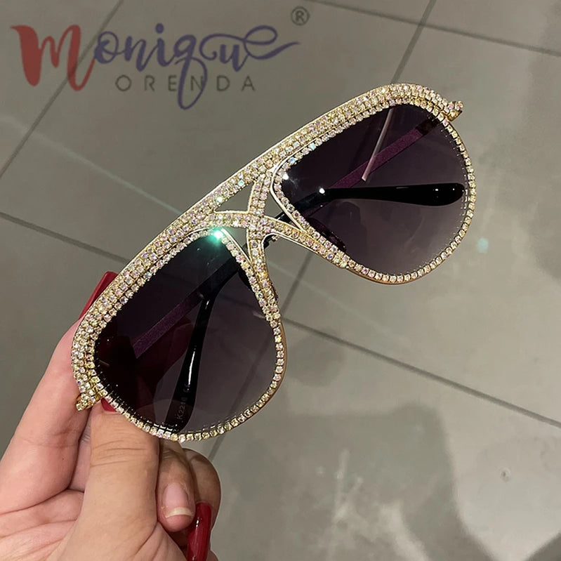 Sunglasses Women 2023 Rhinestone Oversized Sun Glasses Men Luxury Designer Eyeglasses Oculos De Sol Feminino Gold gray Other