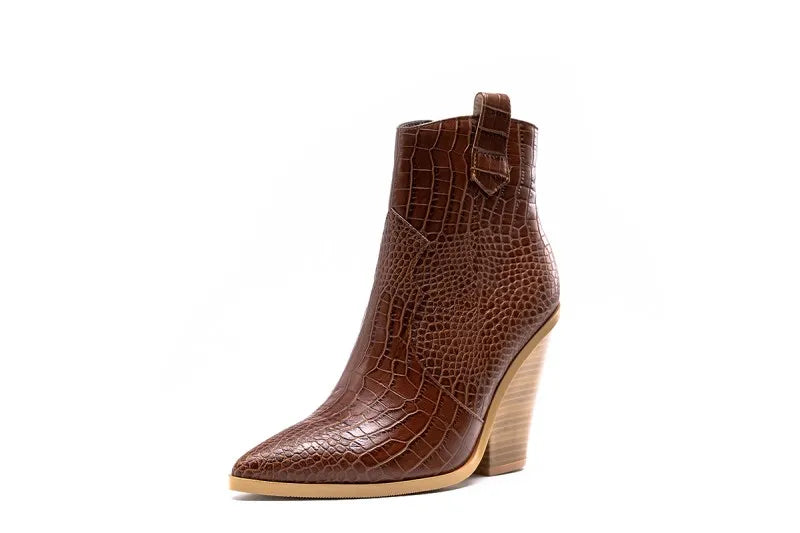 MStacchi Gold Snake Print Ankle Boots For Women Wedge High Heels Boots Woman Runway Design Chunky Heels Botas Mujer Western boot