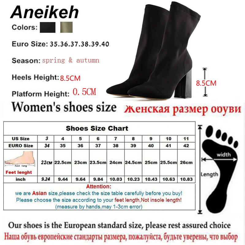 Fashion Ankle Boots for Women Pointed Toe Sock Boots Square High Heel Boots Shoes Woman Slim Stretch Bota Feminina 41