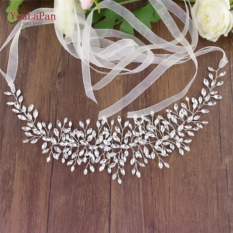 YouLaPan Fast Shipping Wedding Dress Belt Bridal's Belt Rhinestone Belt Wedding Bridal Sash Belt Silver Crystal Belt SH237 Ivory organza