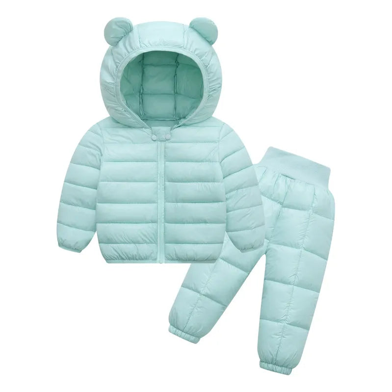 Children Clothing Sets Winter Baby Boy Warm Hooded Down Jackets Overalls Clothing Sets Baby Girls Boys Snowsuit Coats Ski Suit as the picture 1