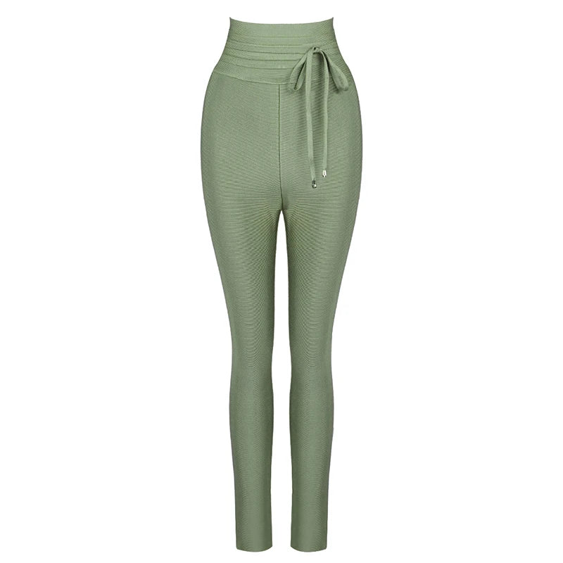 Black Grey Pink Rayon Bandage Pant Sexy Fashion Celebrity Pant army green