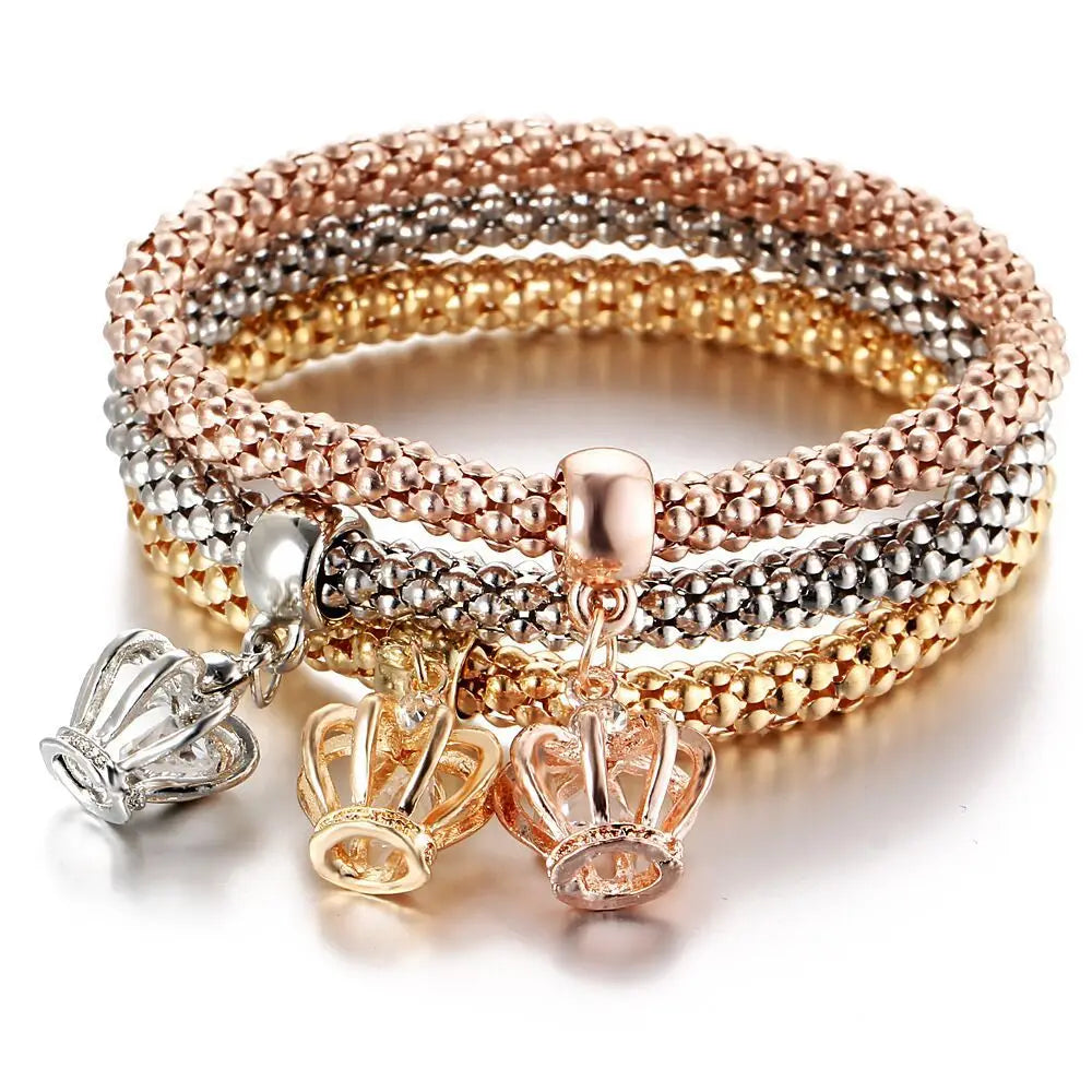 3Colors/Lot Tree Of Life Elastic Bracelet Set For Women Crystal Owl Key Lock Music Note Butterfly Heart Charm Bangle Jewelry Crown