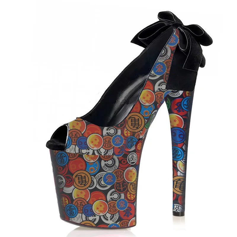 new Thick platform Patent leather Shallow Women Pumps Peep toe 20CM Super High heeled shoes Butterfly 8 inches Mature 1