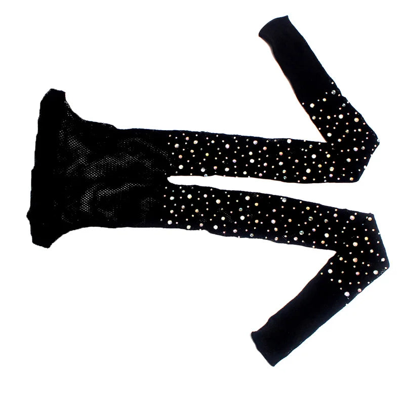 Sexy Women Mesh Pantyhose Ladies Rhinestone Glitter Tights Diamonds Crystal Tights Thin Kingsize Fishnet Stockings