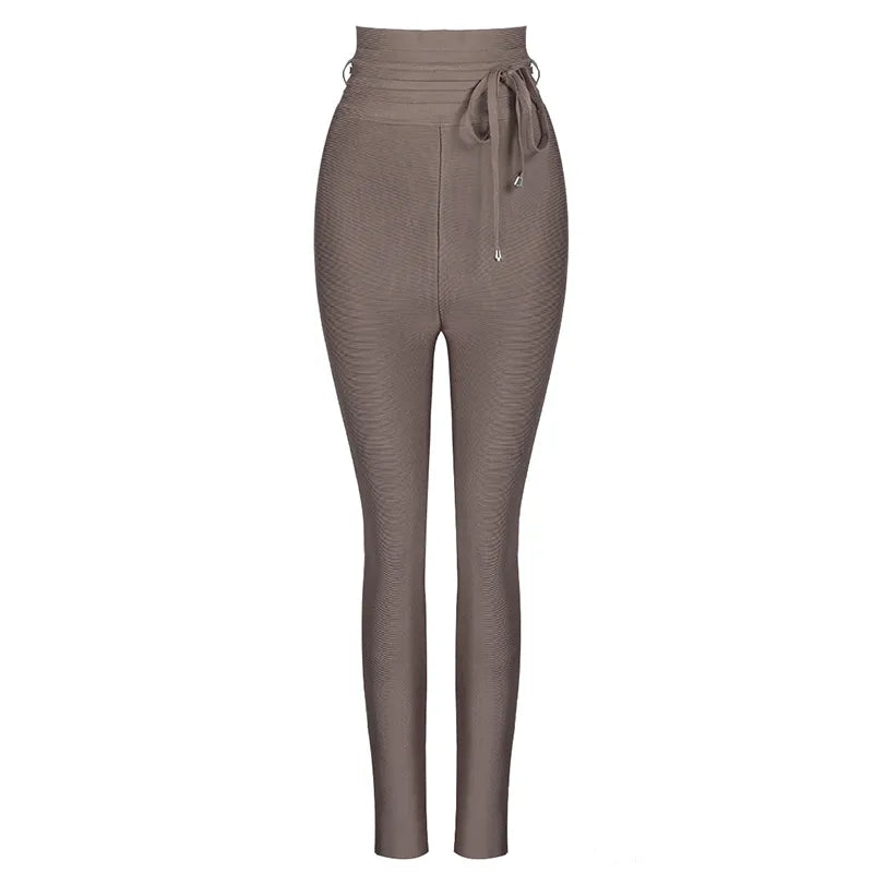 Black Grey Pink Rayon Bandage Pant Sexy Fashion Celebrity Pant Brown