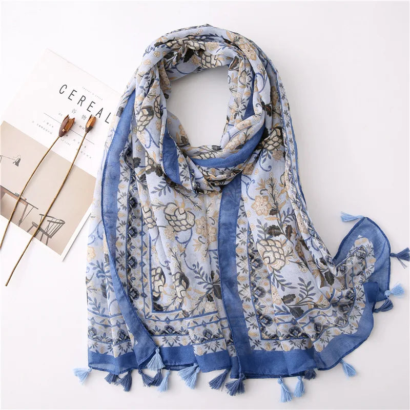 2023 Fashion Paisley Abstract Floral Tassel Viscose Shawl Scarf Lady High Quality Wrap Thin Pashmina Stole Muslim Hijab 180*90Cm 23