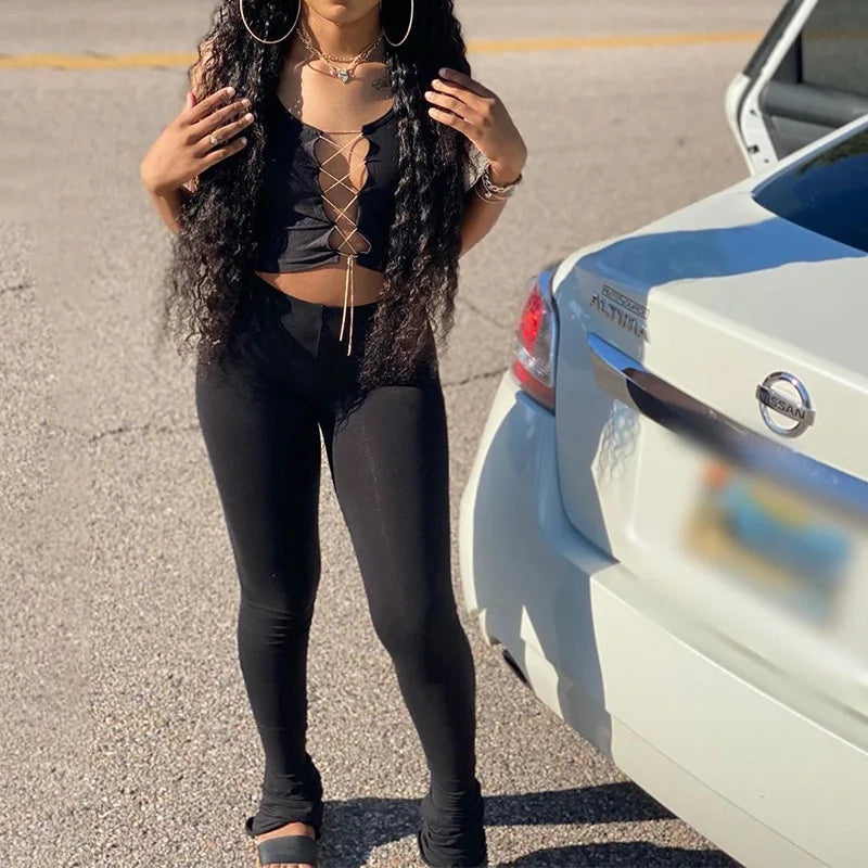 Y2K Pants Streetwear Women Legging Fashion Solid Ruched Stacked High Waist Sweatpants Casual Trousers Pencil Pants Jogging 2023 black