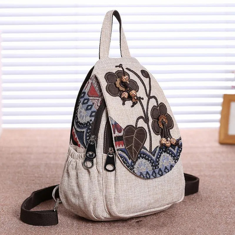 Vintage Cotton Fabric Backpacks for Women Lightweight Leisure Rucksacks Girls Applique Ethnic Travel Bags сумка женская Рюкзаки