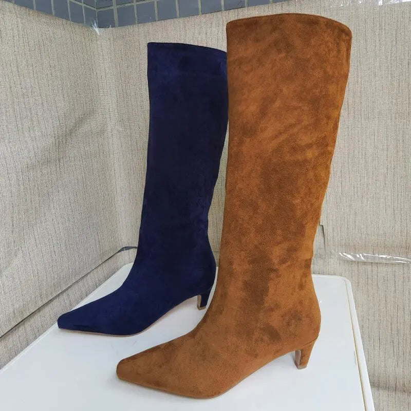 Big Size 34-43 Women's Shoes 2024 Autumn Winter Elastic boots Nubuck Flock Chelsea boots Tip Knee High Knight Long Boots