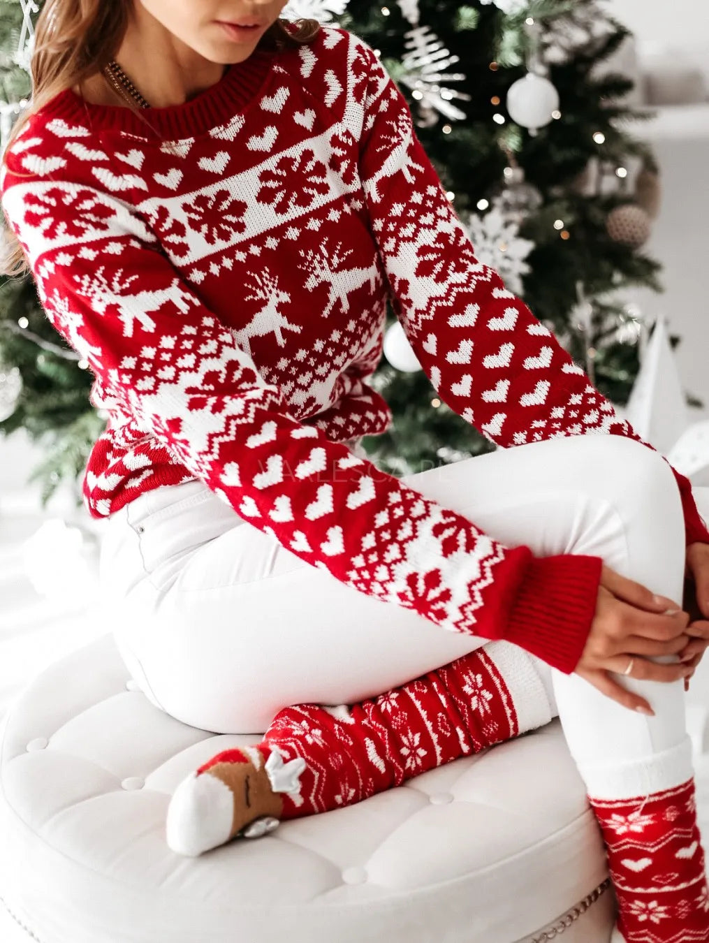 New Winter Christmas Women Sweaters Pullover Tops Casual Long Sleeve Print Knitted Sweater Women Clothes B