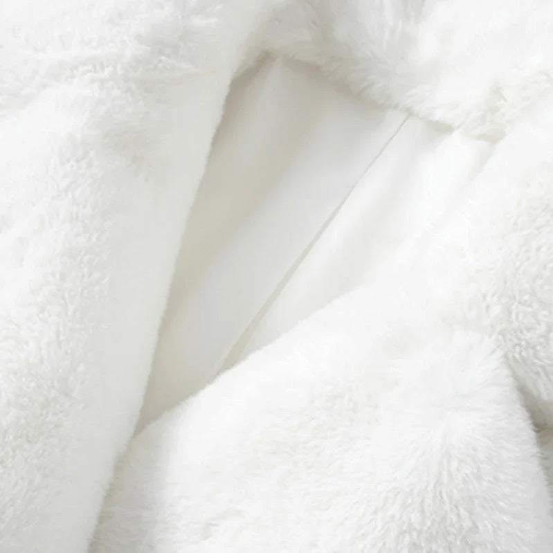 Winter Warm White Faux Fur Coat Women Long Sleeve Lapel Double Breasted Luxury Elegant Fluffy Fake Rabbit Fur Blazers