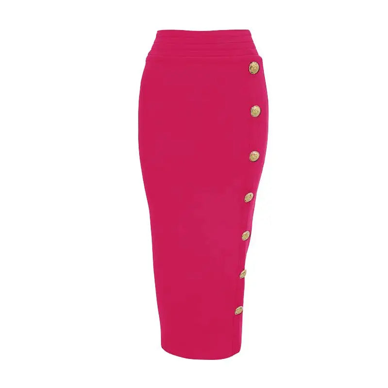 Arrival Women Button Black Blue Red Bodycon Bandage Skirt Designer High Waist High Street Party Club Pencil Skirt 75cm Rose Red
