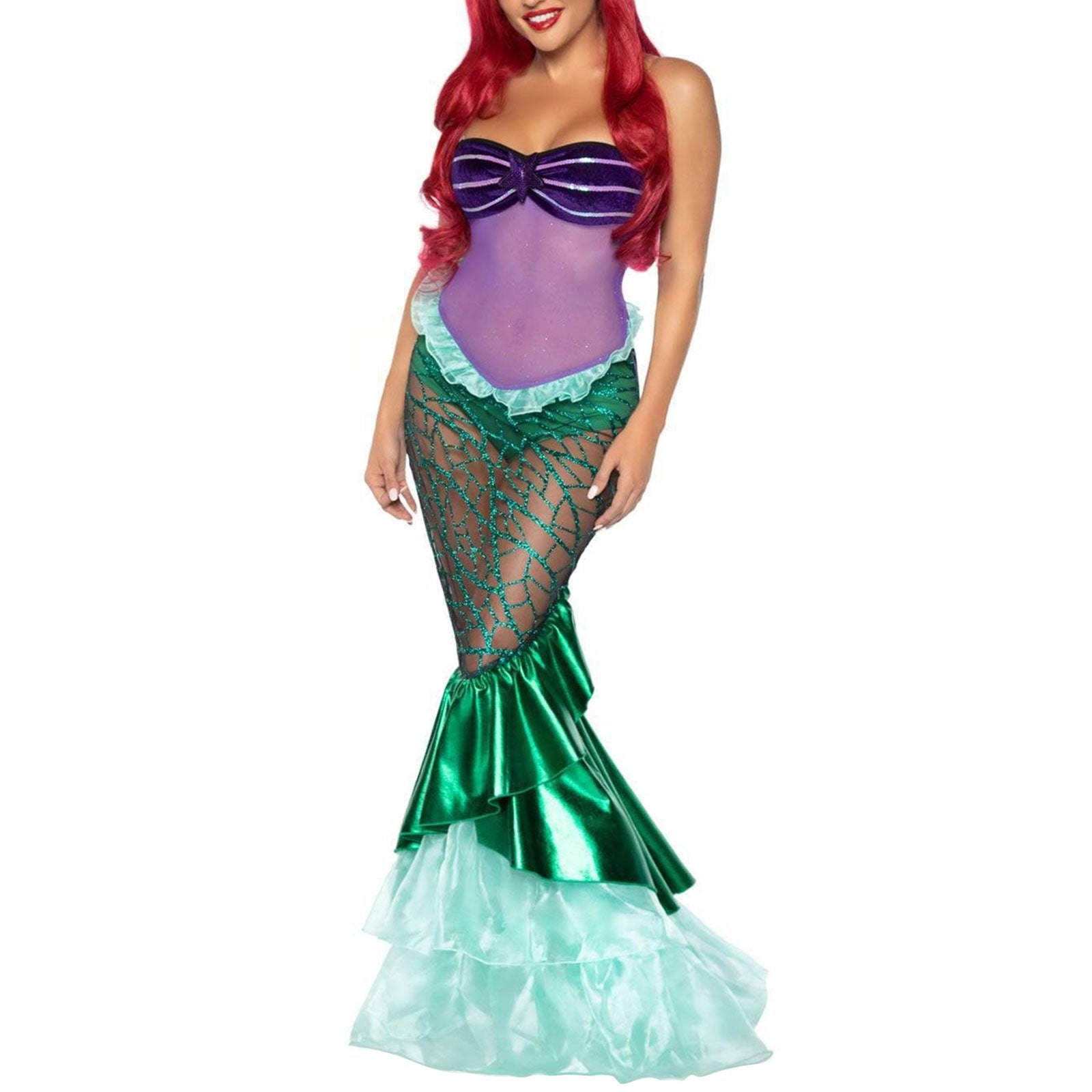 Women Mermaid Princess Carnival Halloween Costumes Ruffle Sequins Long Tail Fancy Clothing Sexy Cosplay Party Deluxe Vestidos