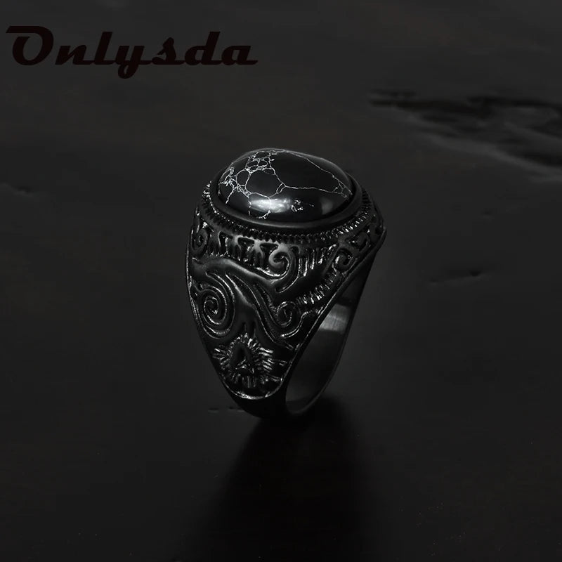 Stainless Steel Jewelry Ring Men Black Stone Rings Trend Charm Fashion Male Women Finger Band Engagement Wedding Gift