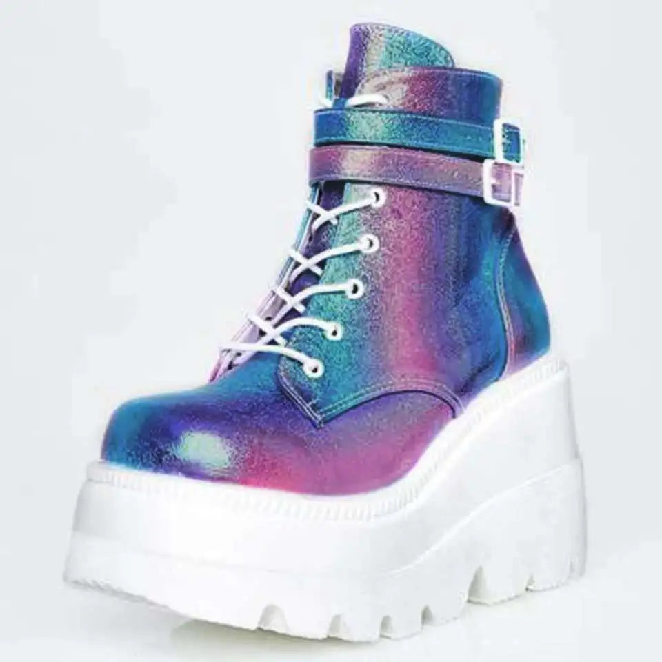 Platform Shoes Slanted Heel Colorful Hight-Top Buckle Casual Women's Shoes plus Size Women's Boots zapatos de mujer