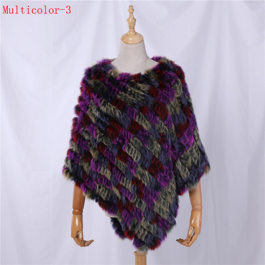 Rabbit Fur Knitted Natural Fur Poncho Fashion Wrap Coat Shawl Lady Scarf Natural Fur Wedding Party Wholesale Cape Multicolor 3