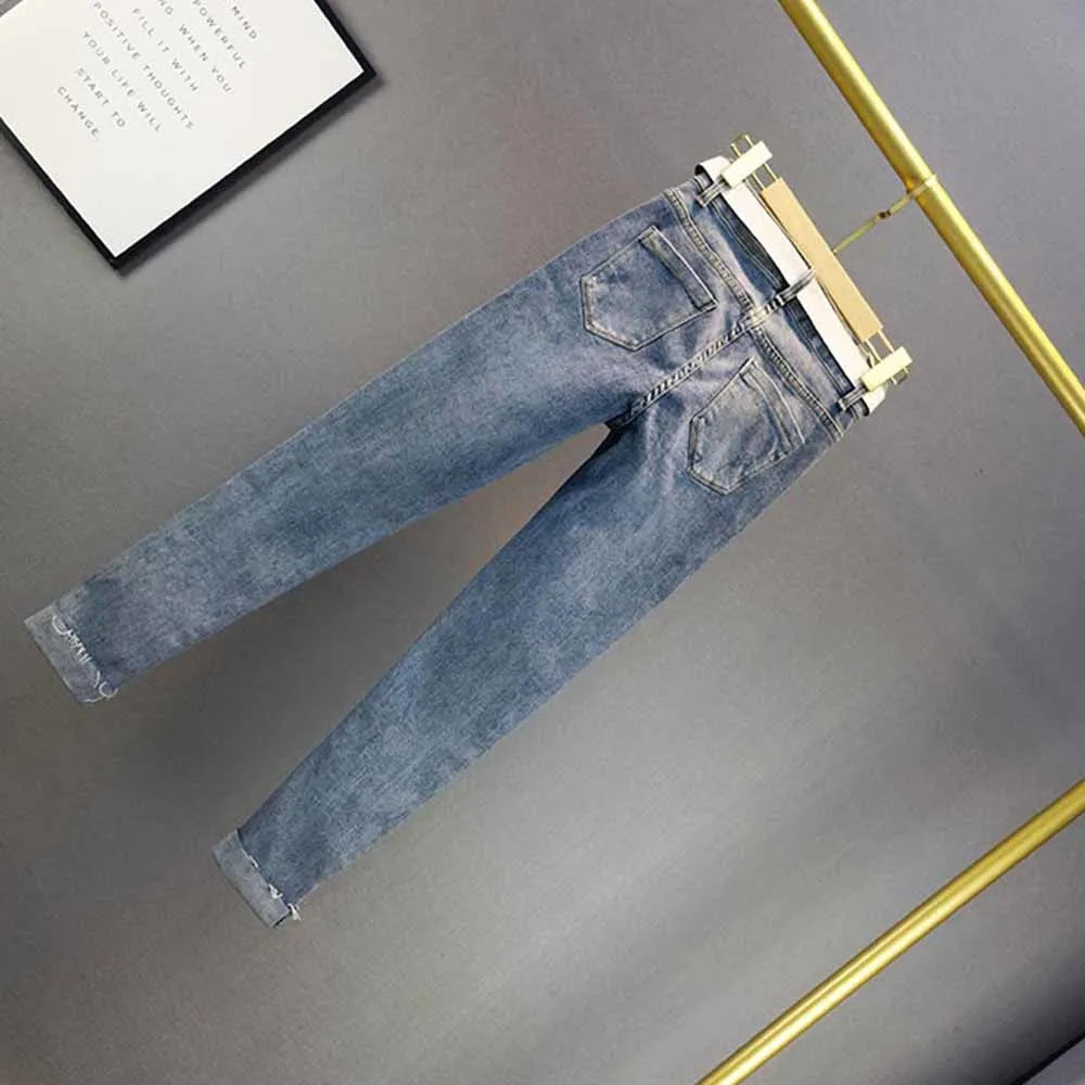 Sequined Rhinestone Skinny Jeans for Women Autumn New High Waist Slim Fit Pencil Pants Trousers Woman Jeans Pants S-3XL