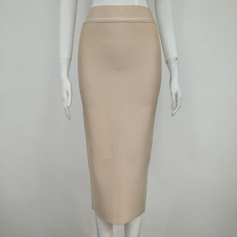 Women Candy Color Sexy Neon Green Brown Orange Yellow Knee Length Bandage Pencil Skirt 2020 Designer Skirt Faldas 78cm