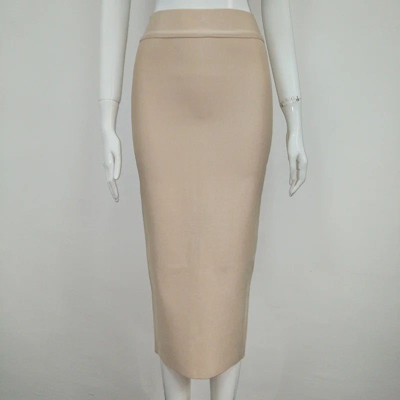 Women Candy Color Sexy Neon Green Brown Orange Yellow Knee Length Bandage Pencil Skirt 2020 Designer Skirt Faldas 78cm