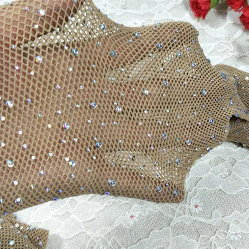 Sexy Glitter Small Mesh Thin Pantyhose Women Individuality Shiny Fishnet Tights Sell Well khaki one size