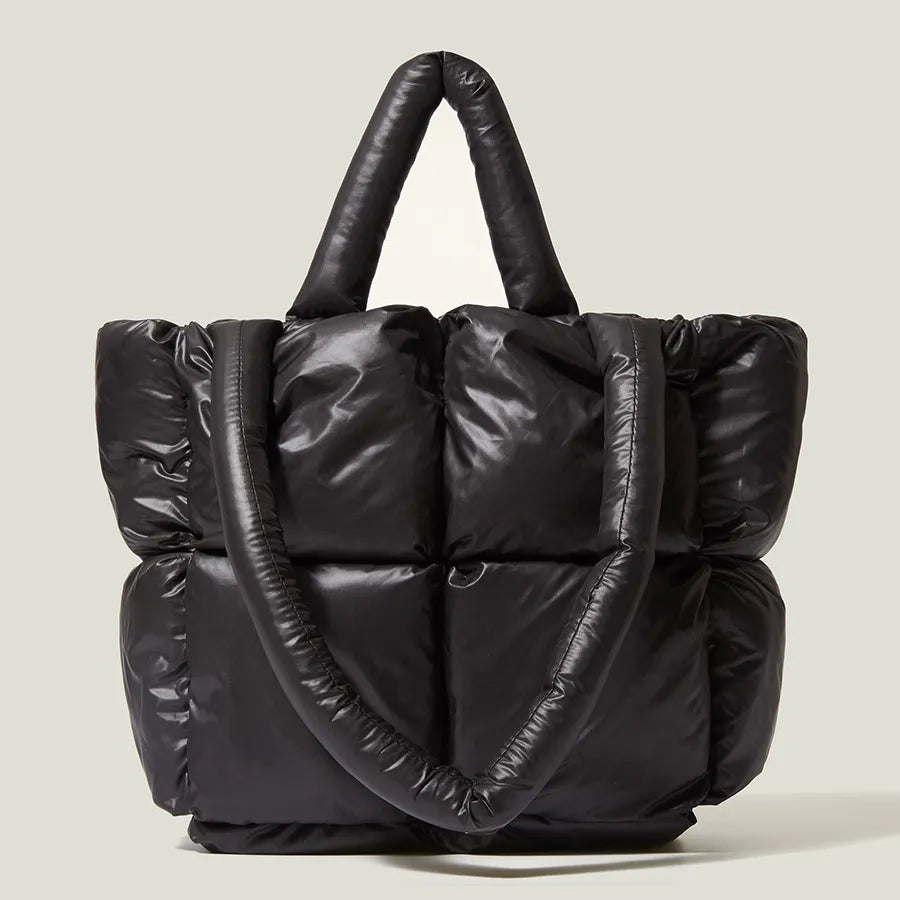 Fashion Large Tote Padded Handbags Designer Quilted Women Shoulder Bags Luxury Nylon Down Cotton Crossbody Bag Winter Purse Black