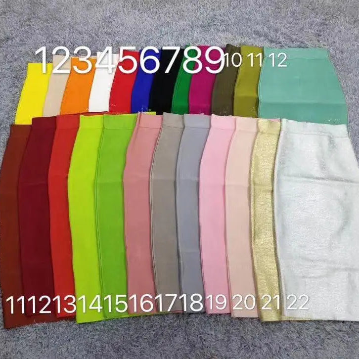 Women Candy Color Sexy Neon Green Brown Orange Yellow Knee Length Bandage Pencil Skirt 2020 Designer Skirt Faldas 78cm