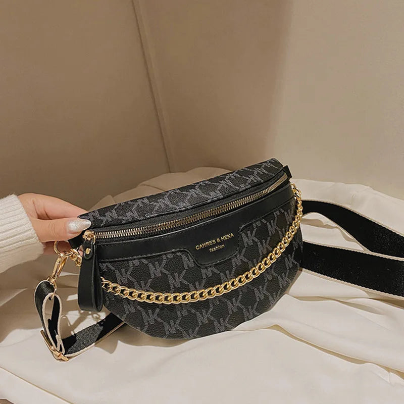 Women Chain Waist Bag PU Leather Fanny Pack Waist Belt Bag for Women Luxury Shoulder Crossbody Chest Purses and Handbag